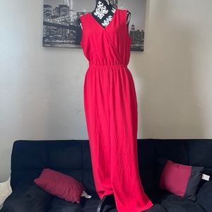 APT 9 Women's Red Wide Leg Cropped Jumpsuit Size L NEW